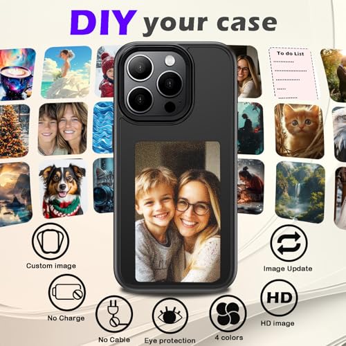 4-Color E-Ink Smart Phone Case for iPhone 16 Pro Max with DIY | Smart Phone Case with NFC Transmission, Digital Photo Picture Display, Battery Free, Black - size: iPhone 16 Pro Max