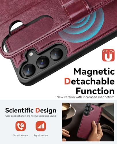 OCASE for Samsung Galaxy S25+ Plus Detachable Wallet Case, Burgundy | 2-in-1, Card Holder, RFID Blocking, Stand, Wrist Strap, Shockproof, Wireless Charging, Magnetic, PU Leather Flip Phone Cover - color: Burgundy, size: Samsung Galaxy S25 Plus