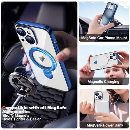 Plating Clear Phone Case for iPhone 15 with Stand 6.1", Blue - color: Blue, size: Iphone 15