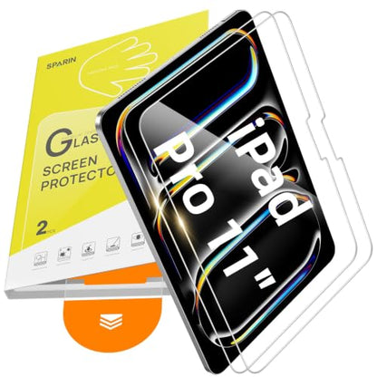 SPARIN 2 Pack Screen Protector for iPad Pro 11 inch M5 2025/M4 2024 | 9H Hardness Tempered Glass with Easy Application Tray, Face ID & Apple Pencil Compatible and Case Friendly - size: iPad Pro 11" 2025/2024