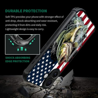 case for iPhone 17,Compatible with Magsafe,All-Round Protection Shockproof Anti-Scratches TPU Case Cover-Vital Bass Fish American Flag - color: Vital bass fish American flag, size: IPhone 17