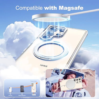 for Samsung Galaxy S22/S23 Ultra Case with 360° Spin Stand,Clear | 360° Spin Magnetic Ring Stand,Compatible with Magsafe,Military Protection Phone Case - color: Clear, size: S22 Ultra & S23 Ultra
