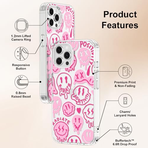 MOSNOVO Case for iPhone 12 & iPhone 12 Pro, [Buffertech 6.6ft Military-Grade Drop Protection] [Anti Peel Off Tech] Clear TPU Bumper Phone Case Cover Design - Pink Dripping Smiles - color: Clear - Pink Dripping Smiles, size: iPhone 12 / iPhone 12 Pro