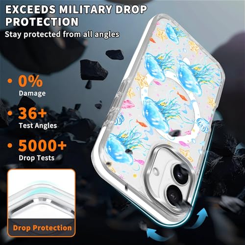 VisEnt Clear Case for iPhone 16, Magnetic Phone Case, Transparent Slim Cover, Military Grade Protection, Shockproof, Anti-Yellowing, Scratch Resistant, Blue Jellyfish Ocean - color: Blue Jellyfish Ocean, size: Iphone 16