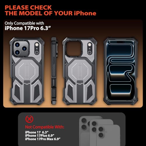 for iPhone 17 Pro Max Case with Kickstand, [15FT Military-Grade Drop Protection] [Compatible with MagSafe] Rugged Shockproof Heavy Duty Magnetic iPhone 17 Pro Max Phone Case Cover (Gray) - color: Gray
