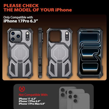 for iPhone 17 Pro Max Case with Kickstand, [15FT Military-Grade Drop Protection] [Compatible with MagSafe] Rugged Shockproof Heavy Duty Magnetic iPhone 17 Pro Max Phone Case Cover (Gray) - color: Gray
