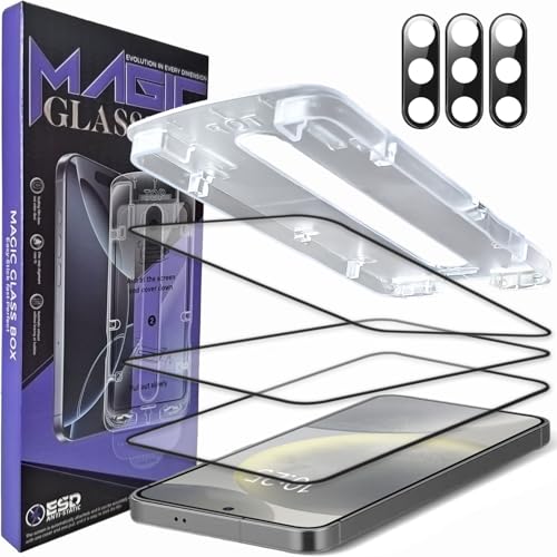 [3+3 Pack] for Samsung Galaxy S24 Plus [6.7"] 0.18 Fingerprint Tempered Glass Screen Protector with Camera Lens Protector,HD Clear,Easy Installation with Auto-Alignment Kit [Dust-Free & Bubble-Free]