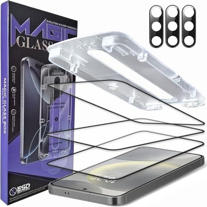 [3+3 Pack] for Samsung Galaxy S24 Plus [6.7"] 0.18 Fingerprint Tempered Glass Screen Protector with Camera Lens Protector,HD Clear,Easy Installation with Auto-Alignment Kit [Dust-Free & Bubble-Free]