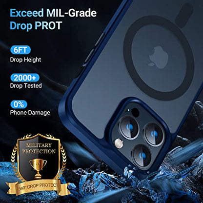 TORRAS Stronger Magnetic for iPhone 14 Pro Case, Translucent Navy Blue | 12 FT Military Grade Drop Tested, Compatible with MagSafe, Slim Protective Matte Silicone for iPhone 14 Pro Phone Case - color: Blue