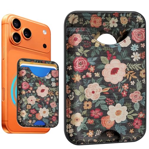Compatible with Magsafe Wallet Magnetic Card Holder - Retro Flowers Phone Wallets for Women Teen Girls Cute for iPhone 17/16/15/14/13/12 Series Slim for Apple Mag RFID Magnet,Fit 3 Cards - color: Retro Flowers
