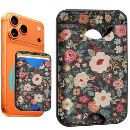 Compatible with Magsafe Wallet Magnetic Card Holder - Retro Flowers Phone Wallets for Women Teen Girls Cute for iPhone 17/16/15/14/13/12 Series Slim for Apple Mag RFID Magnet,Fit 3 Cards - color: Retro Flowers