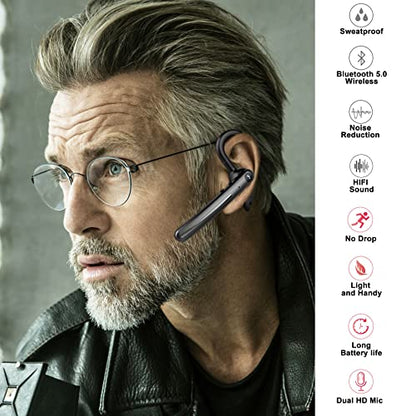 IHAO Single Ear Wireless Bluetooth Earphone Noise Cancelling Stereo Dual HD Mic Headphone Earpiece 16Hrs Hands-Free Calling in-Ear Headset Painless Firm Wear for Driving/Business/Office/Trucker - color: Black Gray