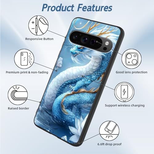 for Google Pixel 9 Pro XL Phone Case TPU Shockproof Full Body Protection Cover 6.8" Cute Dragon Light Blue for Pixel 9 Pro XL Lightweight Compatible Wireless Charging Screen Protector Film - color: Cute Dragon Light Blue