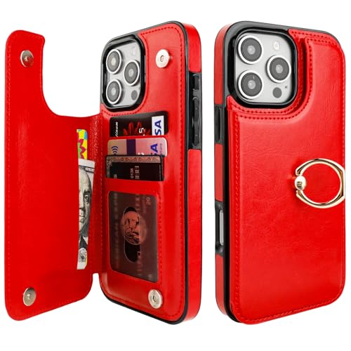 ONETOP for iPhone 16 Pro Max Wallet Case with Credit Card Holder,Red - color: Red
