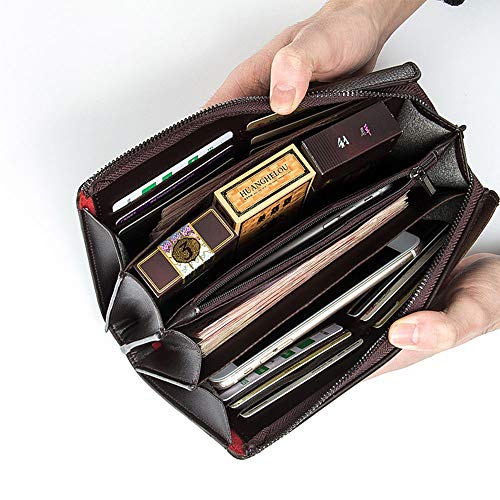 Mens Wallet Long Purse Leather Clutch Large Business Handbag Phone Card Holder Case Gift for Men Father Son Husband Boyfriend - color: Y-black