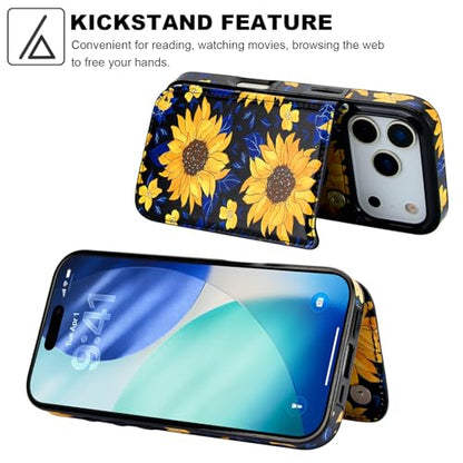HAOPINSH Wallet Case with Card Holder for iPhone 17 Pro, Blooming Sunflowers Pattern Back Flip Folio PU Leather Kickstand Card Slots Case, Double Magnetic Clasp Shockproof 6.3" - color: Blooming Sunflowers