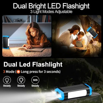 Solar Power Bank Portable Charger 66800mAh Battery Pack for Camping(Blue) - color: Blue