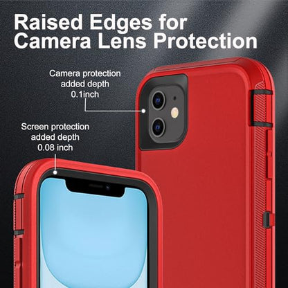 YKHJKLEC for iPhone 11 Case, Military Grade 3 in 1 Heavy Duty Shockproof/Drop Proof/Dust Proof Case with 2Pcs Tempered Glass Screen Protector (Red/Black) - color: Red/Black