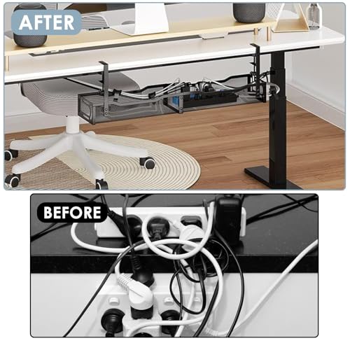 Cable Management, 25'' Cable Management Under Desk, Cable Tray - color: Black, size: 25'' (1 Pack)