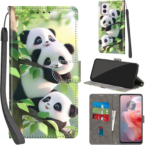 Case Wallet for Motorola Moto G Power 5G 2024, Panda | Kickstand, 3 Card Holder, Shockproof TPU Interior Shell, PU Leather, Magnetic Flip Cover, Lanyard Strap - color: Pic:08