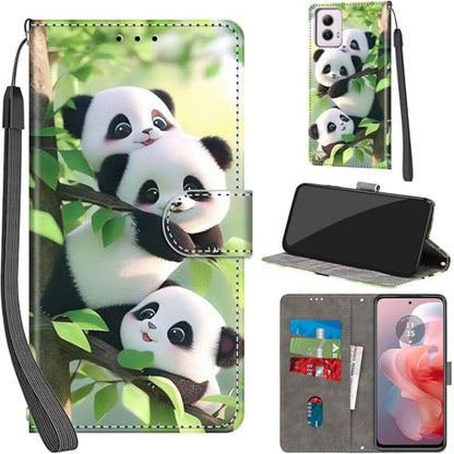 Case Wallet for Motorola Moto G Power 5G 2024, Panda | Kickstand, 3 Card Holder, Shockproof TPU Interior Shell, PU Leather, Magnetic Flip Cover, Lanyard Strap - color: Pic:08