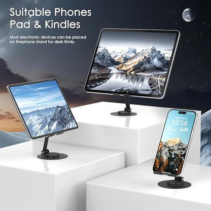 2 Pack Metal Cell Phone Stand for Desk, Multi-Angel Adjustable 360° Rotation Desktop Phone Holder and Foldable Mobile Phone Stand, Compatible with All Smartphones, Black&Black - color: (2 Pack) Black&Black