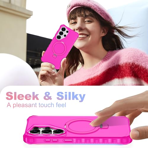 Compatible with Samsung Galaxy S26 Ultra Case 6.9'' Cute Wavy Frame with Magnetic Stand [Compatible with Mag-Safe] Military-Grade Translucent Phone Case for S26 Ultra, Hot Pink - color: Hot Pink, size: Samsung Galaxy S26 Ultra
