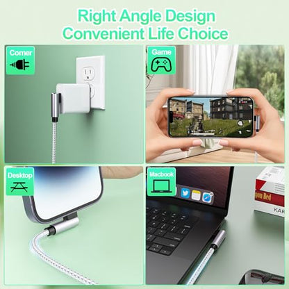 3Pack Right Angle Short Lightning iPhone Charge Cable, 90 Degree Apple Lightning Cable 15cm+30cm+30cm, Nylon Braided Sync Data Charger Cord for iPhone 14/13/12/11 Pro Max 8 7 Plus-Grey