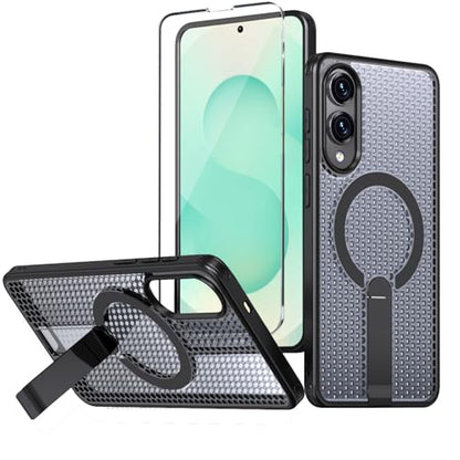 for Samsung Galaxy S25 Edge Case with Stand Compatible with MagSafe +1 Screen Protector, [Built in Kickstand &Magnet][Heat Dissipate] Protective Matte Case for Galaxy S25 Edge (Black) - color: Black