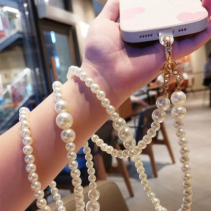 Phone Chain Crossbody Pearl Strap, Pearl Beaded Chain Shoulder Crossbody Lanyard with Phone Tether Patches Compatible with Most Phones Bag Purse (I) - color: Q