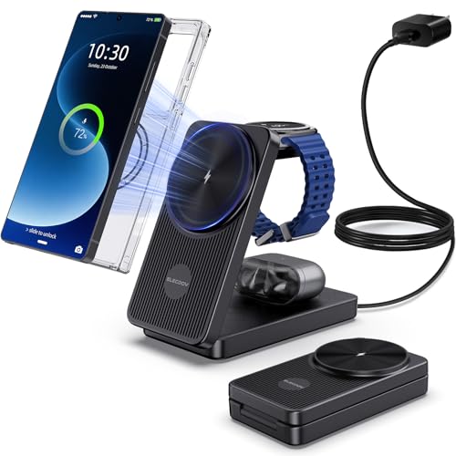 3 in 1 Magnetic Wireless Charger for Samsung, Foldable Android Charging Station for Galaxy S26/S25 Ultra /S24/Z Fold 7/Flip 7, Magnetic Watch Charger Stand for Galaxy Watch Ultra 8/7/Buds 3 for Travel