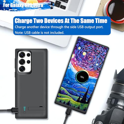 Battery Case for Samsung Galaxy S25 Ultra, 5000mAh Rechargeable Extended Battery Charging Charger Case, Add 100% Extra Juice (6.9 Inches) Black