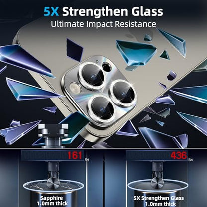 YWXTW Camera Lens Protector for iPhone 15 Pro Max/iPhone 15 Pro, [Lithography Laser Gradient] [5X Strengthen] Tempered Glass Screen Protector Metal Ring Back Camera Lens Cover (Natural Glitter) - color: Natural Glitter