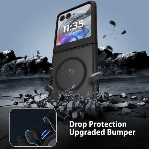 GUAGUA for Motorola Razr 2024 Case/Razr 2025 Case, Magnetic Cases Translucent Matte Back [Compatible with Magsafe] Slim Protective Shockproof Phone Case for Moto Razr 2024/2025 6.9'', Black - color: Black