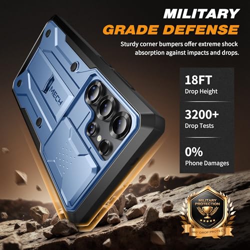 TONGATE for Samsung Galaxy S24 Ultra Case, 2 Front Frames & Stand, Blue | Built-in Slide Camera Cover & Screen Protector, Military Grade Shockproof S24 Ultra Phone Case with Kickstand & Belt-Clip - color: Blue