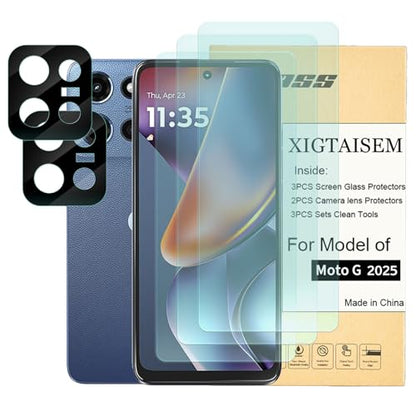 3+2Pack for Motorola Moto G 2025 Screen Protector,[6.7 inch Display] 3Pack Screen Protector and 2 Set Camera Lens Protector,2.5D Curved Edges, Case Friendly Tempered Glass Film,[9H Hardness]
