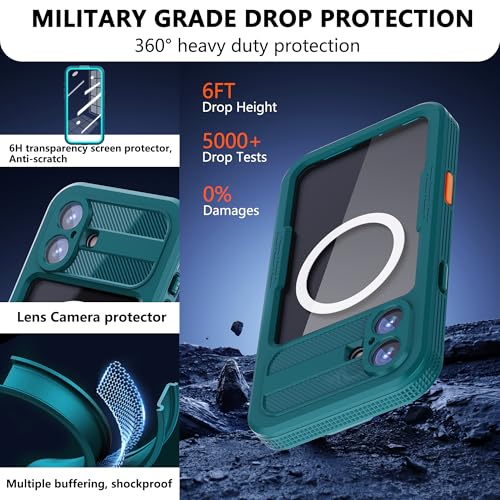 Fit with iPhone 16 Plus Phone Case IP68 Waterproof Magnetic - color: Cyan-Teal, size: iPhone 16 Plus 6.7 inch