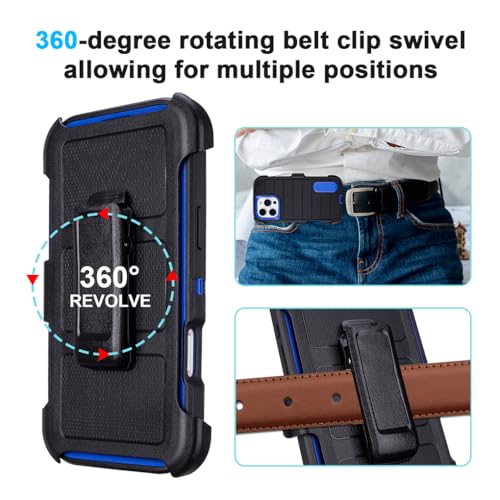 Phone Cases for iPhone 16 Pro Case Black with Belt Clip Heavy Duty | 3 Layers of Sturdy,Military Grade Shockproof ProHolster Protective Cases for iPhone 16 Pro Phone Case Black Blue - color: Black+Blue