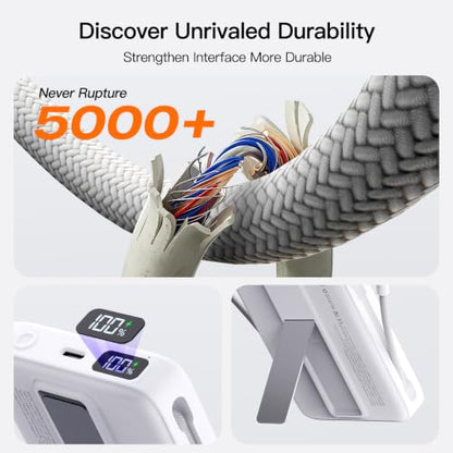 Magnetic Portable Charger 10000mAh, 22.5W Power Bank with Built in Cable - color: white