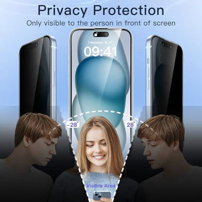 JETech Privacy Screen Protector for iPhone 15 Plus, 2-Pack - size: iPhone 15 Plus