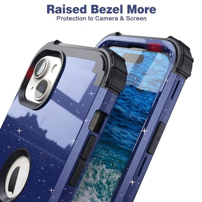 IDweel for iPhone 15 Case with Screen Protector for Men,Luxury 3 in 1 Shockproof Slim Fit Hybrid Heavy Duty Hard PC Cover Soft Silicone Bumper Full Body Anti-Fingerprint Case,Glitter Blue Black - color: Glitter Blue Black