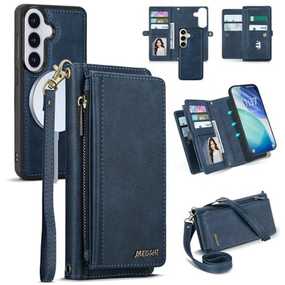 for Samsumg Galaxy S26 Plus Wallet Case, Detachable Magnetic Phone Case,Faux Leather Strap Wallet,with RFID Blocking,Zipper Card Holder,Shoulder Straps (Darkblue) - color: Darkblue, size: Samsumg Galaxy S26 Plus