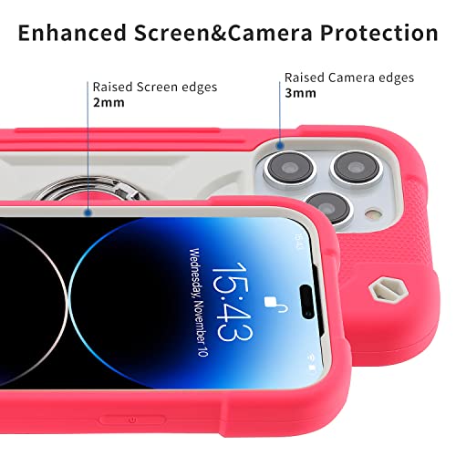 MARKILL Compatible with iPhone 14 Pro Case 6.1 Inch with Built-in Ring Stand, Military Grade Drop Protection Full Body Rugged Heavy Duty Case 3 in 1 Protective Durable Cover Hot Pink - color: Hot Pink, size: iPhone 14 Pro 6.1"