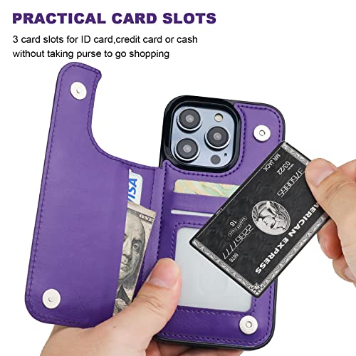 ONETOP for iPhone 14 Pro Wallet Case with Credit Card Holder,Purple | Kickstand,ID/Cash Holder,Case Wallet with Card Slots,Double Magnetic Clasp,Durable PU Leather Shockproof Cover for Women Men - color: Purple