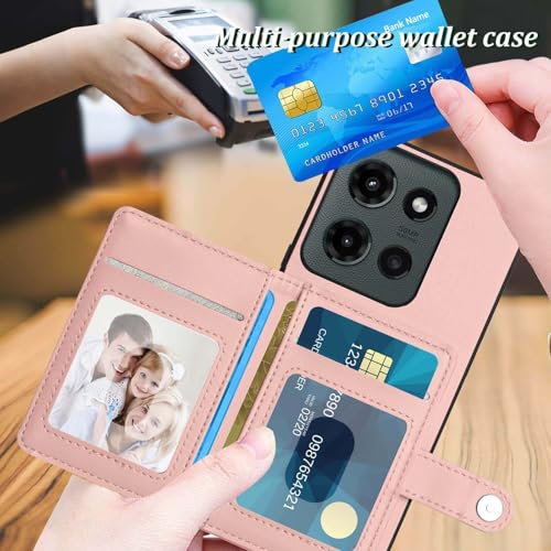 for Moto G Power 5G 2025 Back RFID Wallet Case, Rose Gold | PU leather, TPU interior, 5 card slots, cash/photo pocket, magnetic clasp, kickstand, 2-layer shockproof, scratch resistant - color: Rose Gold