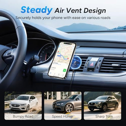 Lecork for Magsafe Car Mount, 15W Magnetic Wireless Charger for iPhone, Magsafe Air Vent Car Holder Charger for iPhone 16 Pro Max/16/15/14 13 12, Samsung S25/S25+/Ultra, RGB LED Design