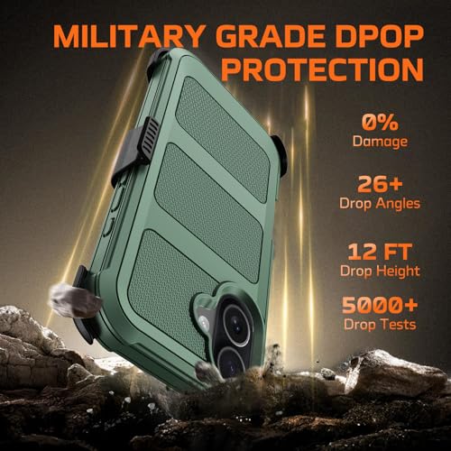 for iPhone 17 Case with Belt Clip Holster & Kickstand,Military Grade Drop Tested Shockproof Heavy Duty Rugged Cover,w/2X Screen Protectors Defender Bumper Protective Cases for Apple 17 (Dark Green) - color: Dark Green