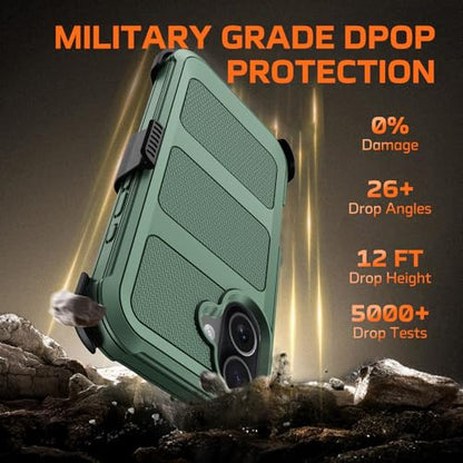 for iPhone 17 Case with Belt Clip Holster & Kickstand,Military Grade Drop Tested Shockproof Heavy Duty Rugged Cover,w/2X Screen Protectors Defender Bumper Protective Cases for Apple 17 (Dark Green) - color: Dark Green