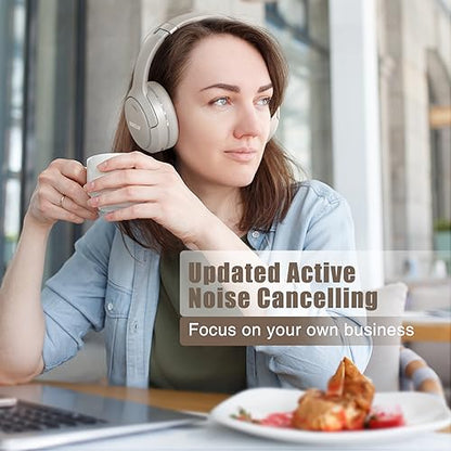 RUNOLIM Active Noise Cancelling Headphones, Wireless Bluetooth Over Ear - color: Silver