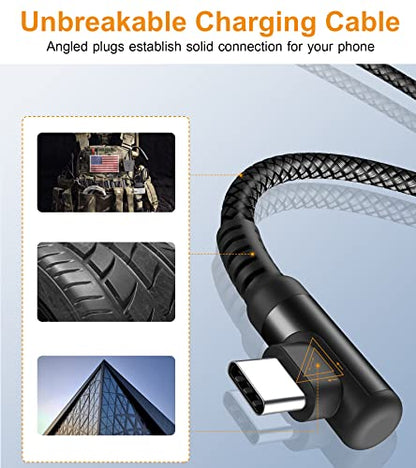 USB to USB C Cable Right Angle 3.1A Fast Charger Carplay 2-Pack 6.6ft Black - color: black, size: 6.6ft+6.6ft